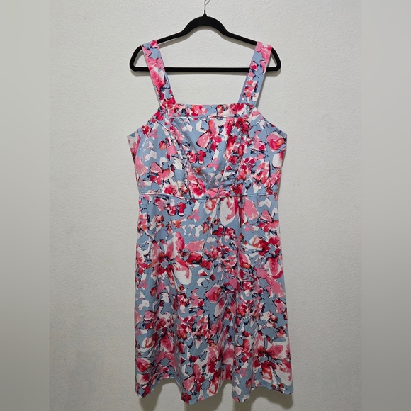 Adrianna Papell Blue Floral Fit and Flare Dress Sleeveless Garden Party Size 18W - Picture 2 of 13